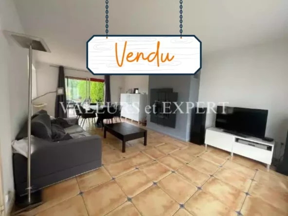 Séjour lumineux avec salon, cheminée moderne et coin TV à Templemars